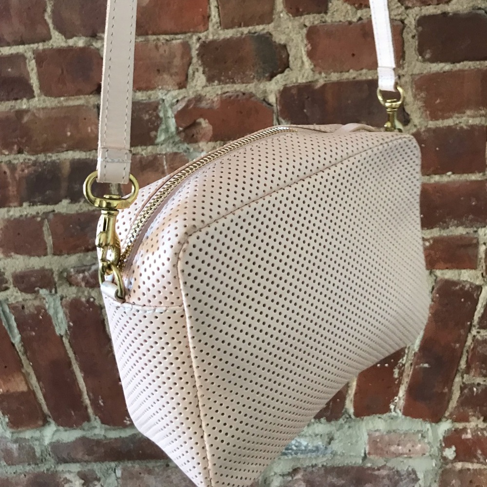 Clare V midi sac in perforated pink leather